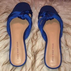 Who What Wear Blue Satin knot flat sandals